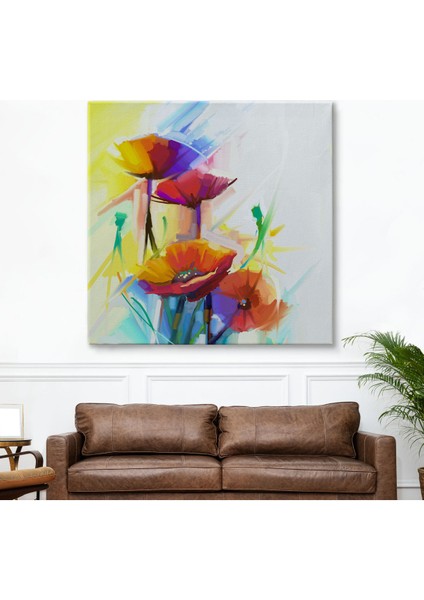 Soyut Çiçekler Yağlıboya Görünüm Dekoratif Kanvas Duvar TABLOSU-5828 fiyatları