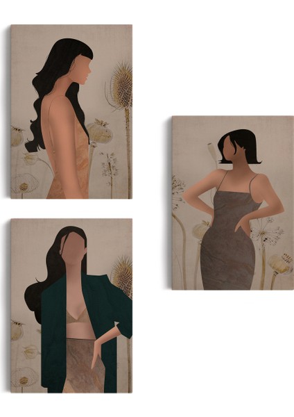 Yüzsüz Soyut Kandınlar Dekoratif Duvar Tablosu Üçlü Set-Dş-96