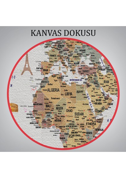 Dünya Haritası Çok Detaylı Ünlü Yerler Sembollü Kanvas Tablo 1774 indirimleri