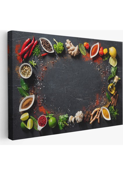 Mutfak Masasındaki Baharatlar Dekoratif Kanvas Duvar TABLOSU-3727