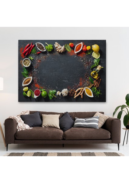 Mutfak Masasındaki Baharatlar Dekoratif Kanvas Duvar TABLOSU-3727 fiyatları