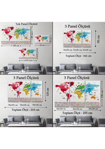 Dünya Haritası Ülke Bayraklı ve Başkentli Kanvas Tablo 1959 fırsatları