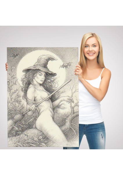 Şabat'a Cadı Uçuşu, Vintage Cadılar Bayramı, Wiccan Tuhaflıkları Kanvas TABLO-5284 modelleri