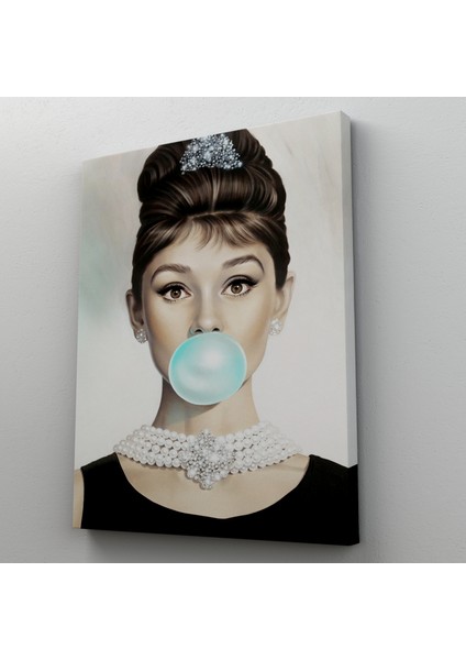 Audrey Hepburn Yeşil Kabarcık Sakızlı Dekoratif Kanvas Duvar TABLOSU-5108-2