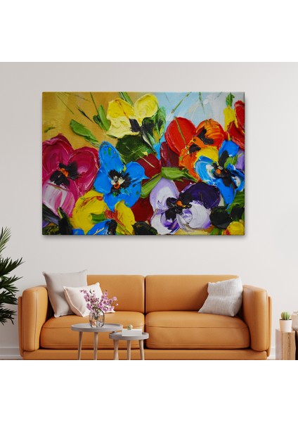 Renkli Çiçekler Yağlıboya Görünüm Dekoratif Kanvas Duvar TABLOSU-3666 fiyatları