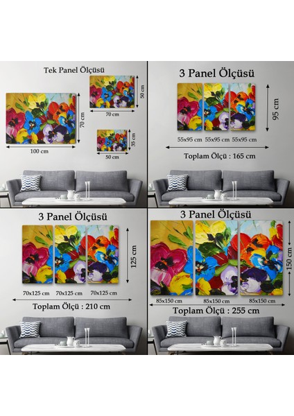 Renkli Çiçekler Yağlıboya Görünüm Dekoratif Kanvas Duvar TABLOSU-3666 fırsatları