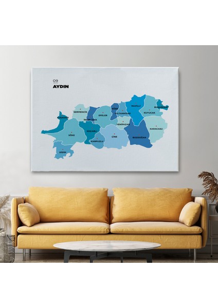 Aydın Ili ve Ilçeler Haritası Dekoratif Kanvas Tablo 1278 fiyatları