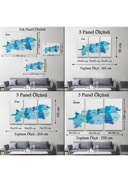 Aydın Ili ve Ilçeler Haritası Dekoratif Kanvas Tablo 1278 fırsatları
