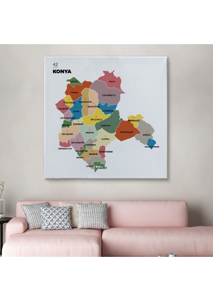 Konya Ili ve Ilçeler Haritası Dekoratif Kanvas Tablo 1404 fiyatları