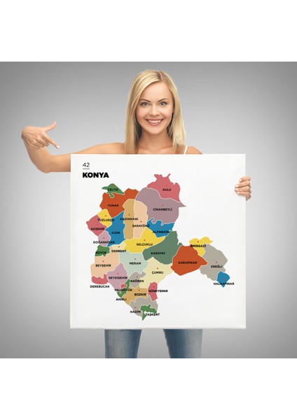 Konya Ili ve Ilçeler Haritası Dekoratif Kanvas Tablo 1404 modelleri