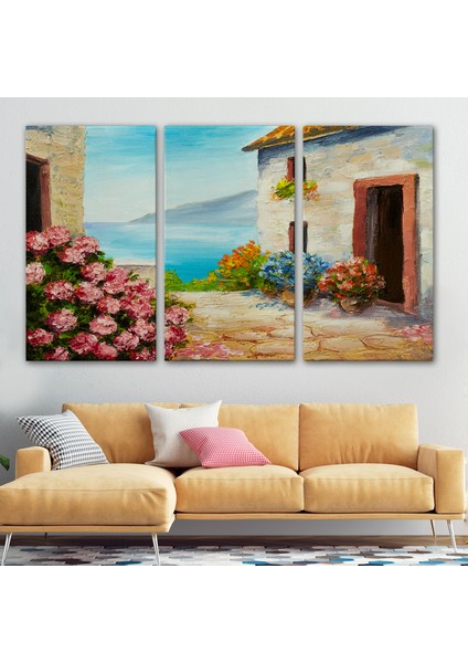 Çiçekler Arasındaki Deniz Manzaralı Ev Duvar TABLOSU-3640 modelleri