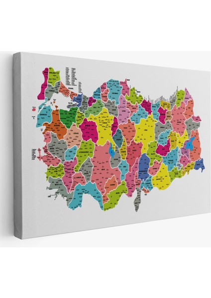 Türkiye Haritası Kanvas Tablo Il ve Ilçeli Ayrıntılı Eğitici Dekoratif Tablo 3024