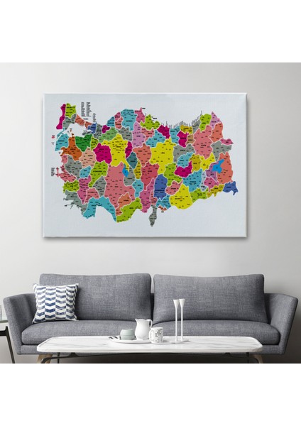Türkiye Haritası Kanvas Tablo Il ve Ilçeli Ayrıntılı Eğitici Dekoratif Tablo 3024 fiyatları
