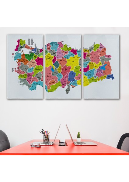 Türkiye Haritası Kanvas Tablo Il ve Ilçeli Ayrıntılı Eğitici Dekoratif Tablo 3024 modelleri