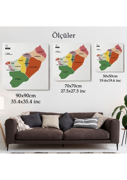 Rize Ili ve Ilçeler Haritası Dekoratif Kanvas Tablo 1440 fırsatları