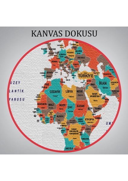 Türkçe Dünya Haritası Dekoratif Kanvas Tablo Ülke ve Başkentli 1516