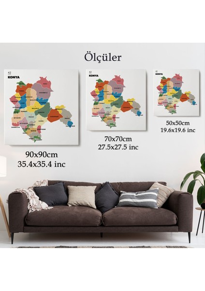 Konya Ili ve Ilçeler Haritası Dekoratif Kanvas Tablo 1404 fırsatları