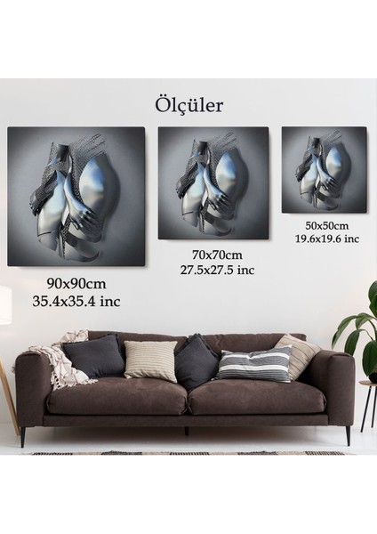 Romantik Beden, 3D Efekti Gri ve Gümüş Insan Metalik Kanvas TABLO-5359 fırsatları