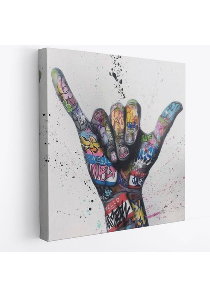 Banksy Tarzı Hands Victory Jest Graffiti Kanvas TABLO-5340