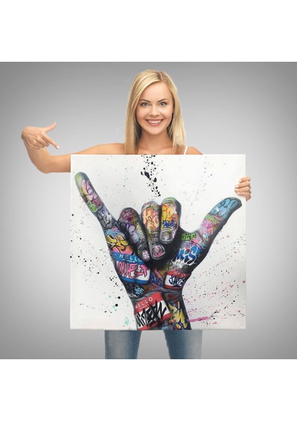 Banksy Tarzı Hands Victory Jest Graffiti Kanvas TABLO-5340 modelleri