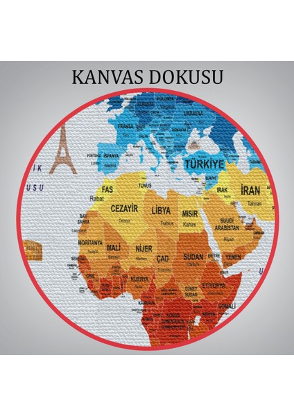 Türkçe Dünya Haritası Kanvas Tablo Ülke Başkentli ve Ünlü Yerler Sembollü 2640 indirimleri