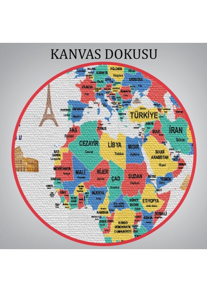 Türkçe Dünya Haritası Dekoratif Kanvas Tablo Ülke-Başkentli Öğretici ve Sembollü 2314