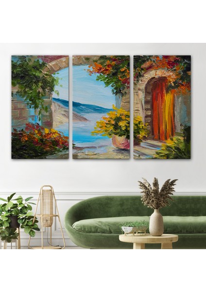 Renkli Çiçekler Arasındaki Deniz Manzaralı Ev Duvar TABLOSU-3636 modelleri