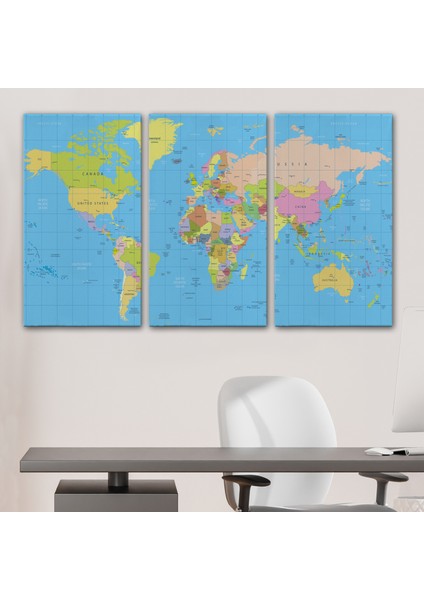 Dünya Haritası Meridyenli Dekoratif Kanvas Tablo 1068 modelleri