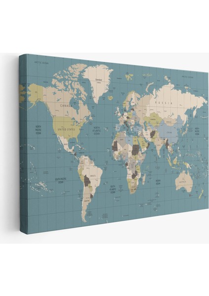 Dünya Haritası Meridyenli Dekoratif Kanvas Tablo 1070