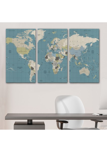 Dünya Haritası Meridyenli Dekoratif Kanvas Tablo 1070 modelleri
