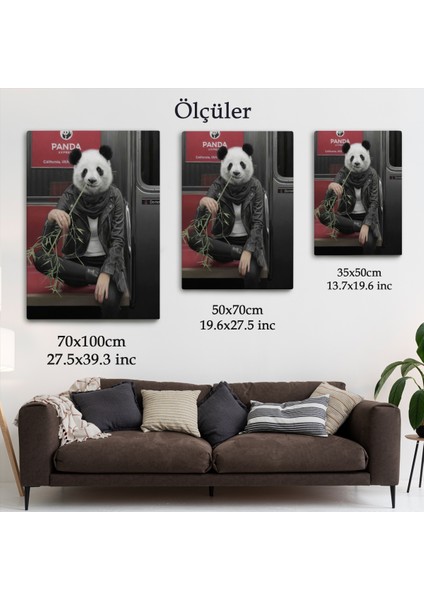 Gerçek Metroda Panda Başlı Insan Kanvas TABLO-5228