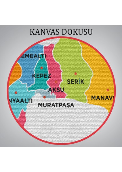 Antalya Ili ve Ilçeler Haritası Dekoratif Kanvas Tablo 1269