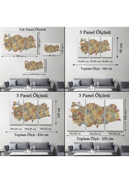Türkiye Haritası Kanvas Tablo Il ve Ilçeli Ayrıntılı Eğitici Dekoratif Tablo 3050 fırsatları