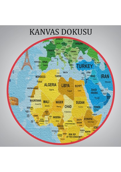 Türkçe Dünya Haritası Sembollü ve Okyanuslu Dekoratif Kanvas Tablo 2480