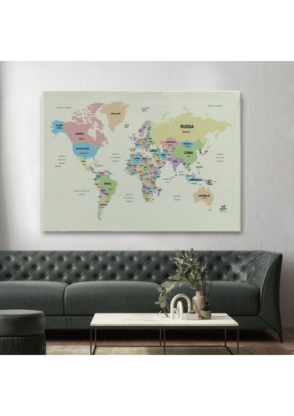 Dünya Haritası Kanvas Tablo Ülke Başkent Detaylı ve Dekoratif 2603 fiyatları