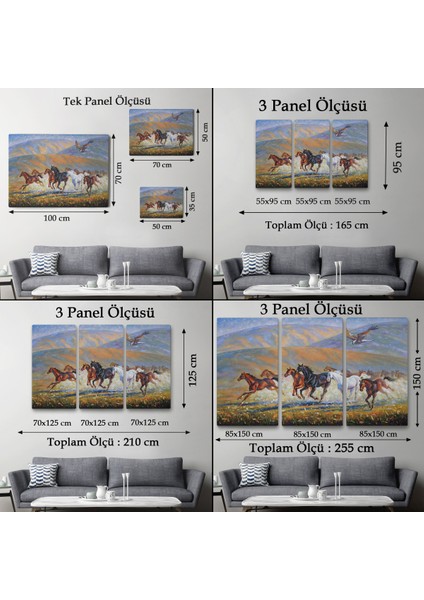 At Sürüsü ve Kartal Yağlıboya Görünüm Dekoratif Kanvas Duvar TABLOSU-3600 fırsatları