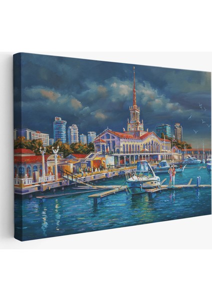 Soçhi Limanı Rusya Yağlıboya Görünüm Dekoratif Kanvas Duvar TABLOSU-3604