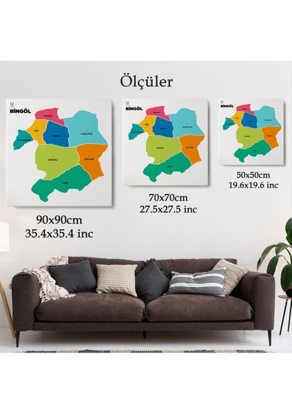 Bingöl Ili ve Ilçeler Haritası Dekoratif Kanvas Tablo 1294 fırsatları