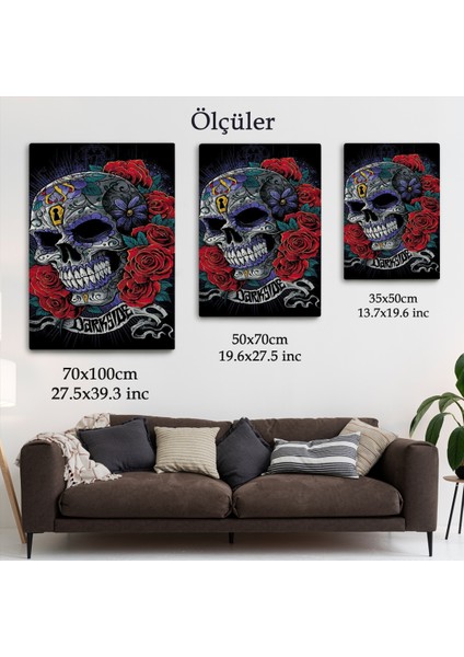 Renkli Çiçeklerle Kafatası Posteri, Şeker Kafatası Sanatsal Kanvas TABLO-5256