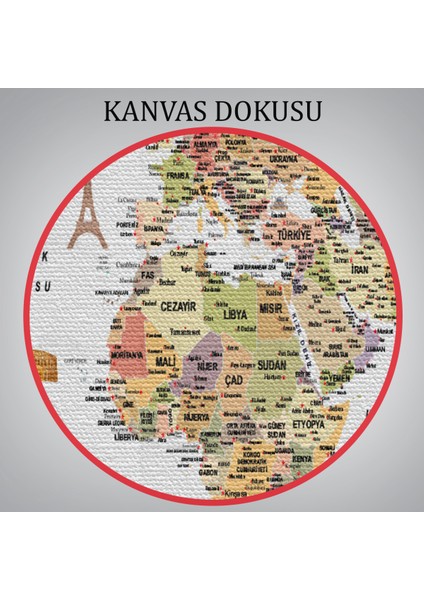 Türkçe Dünya Haritası Son Derece Ayrıntılı Eğitici ve Sembollü Kanvas Tablo 3206 indirimleri