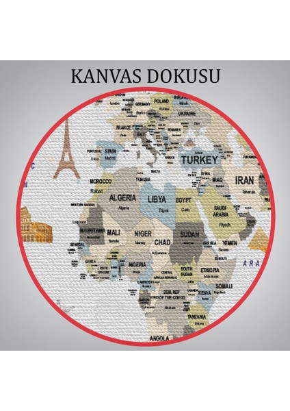 Dünya Haritası Dekoratif Kanvas Tablo Ülke ve Başkentli Öğretici ve Sembollü 2301 indirimleri