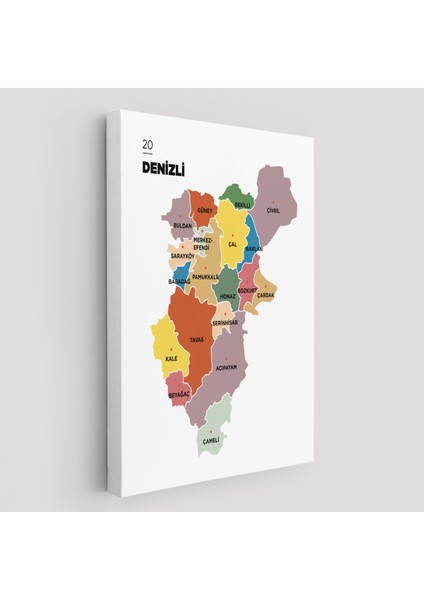 Denizli Ili ve Ilçeler Haritası Dekoratif Kanvas Tablo 1319