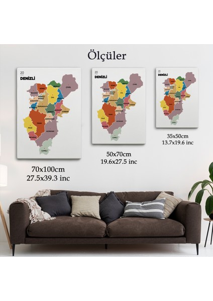 Denizli Ili ve Ilçeler Haritası Dekoratif Kanvas Tablo 1319 fırsatları