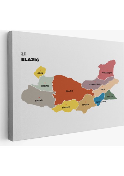 Elazığ Ili ve Ilçeler Haritası Dekoratif Kanvas Tablo 1331