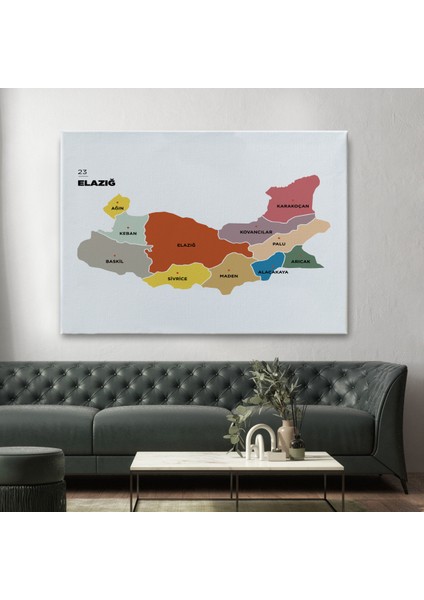 Elazığ Ili ve Ilçeler Haritası Dekoratif Kanvas Tablo 1331 fiyatları