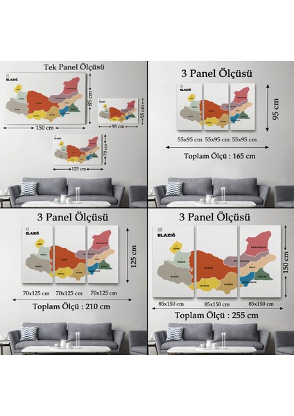 Elazığ Ili ve Ilçeler Haritası Dekoratif Kanvas Tablo 1331 fırsatları