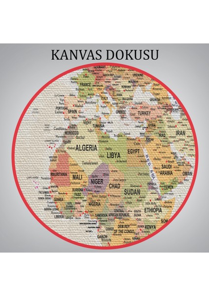 Dünya Haritası Son Derece Ayrıntılı Eğitici ve Öğretici Okyanuslu Kanvas TABLO-2531