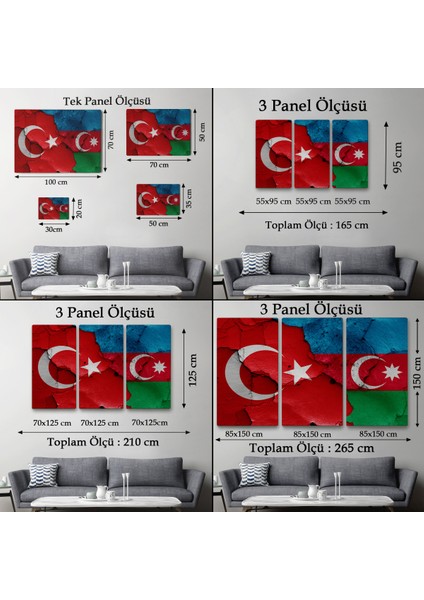 Türkiye Azerbaycan Bayrak Desenli Dekoratif Kanvas TABLO-6516 fırsatları
