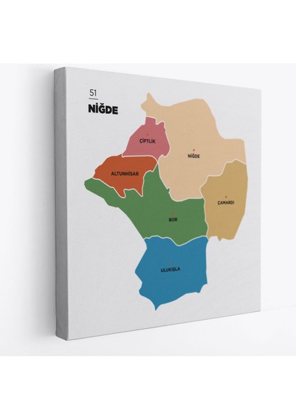 Niğde Ili ve Ilçeler Haritası Dekoratif Kanvas Tablo 1431