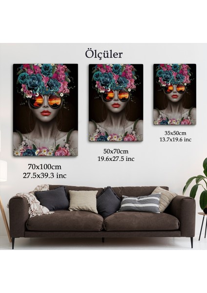 Renkli Çiçekler Ile Güzel Kadın Dekoratif Duvar Tablosu -6188